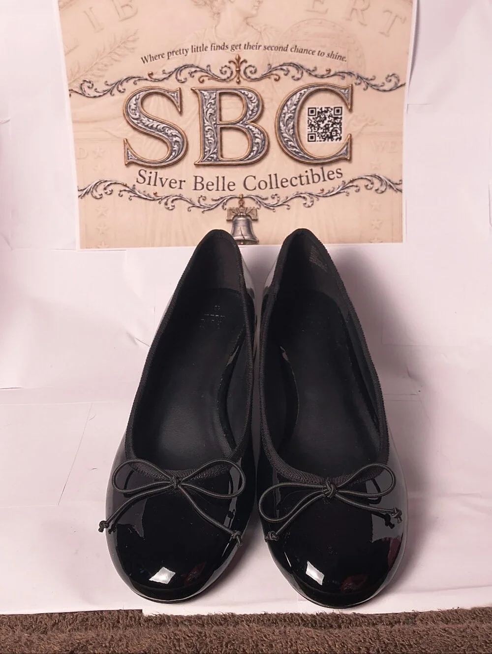 GAP Black Patent Bow Ballet Pumps Low Block Heel Women's Size 10